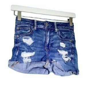 AEO Destroyed Denim High Rise Shortie Shorts 00